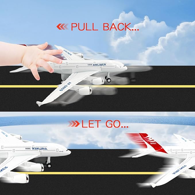 OTONOPI Airplane Toy Plane Die Cast Metal Pull Back Model Plane Toy Airlines with Lights and Sounds for Kids Toddlers Boys and Girls Age 3-12+ Birthday Gift (Airlines AF-8869)