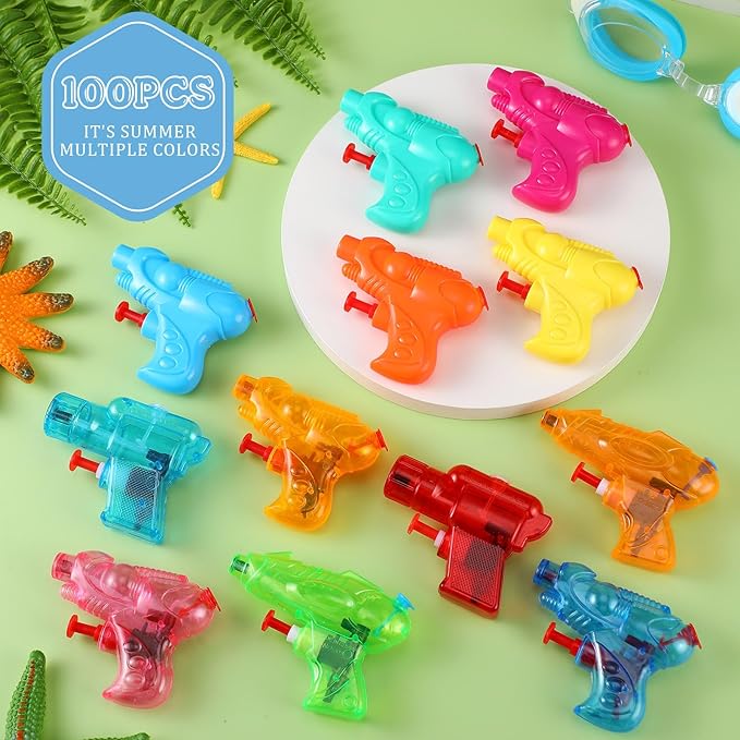 Threan 100 Pack Water Gun for Kids Mini Water Gun Toy Colors Water Squirter Plastic Squirt Pistol Small Fun Water for Adults Teens Summer Pool Beach Water Party Favor Outdoor Game Bath Birthday (Cute)