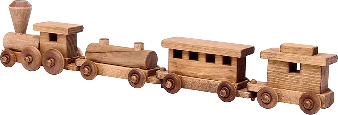 AmishToyBox.com Wooden Train Toy Play Set - 24" Long - CPSIA-Approved Finish (Harvest Stain)