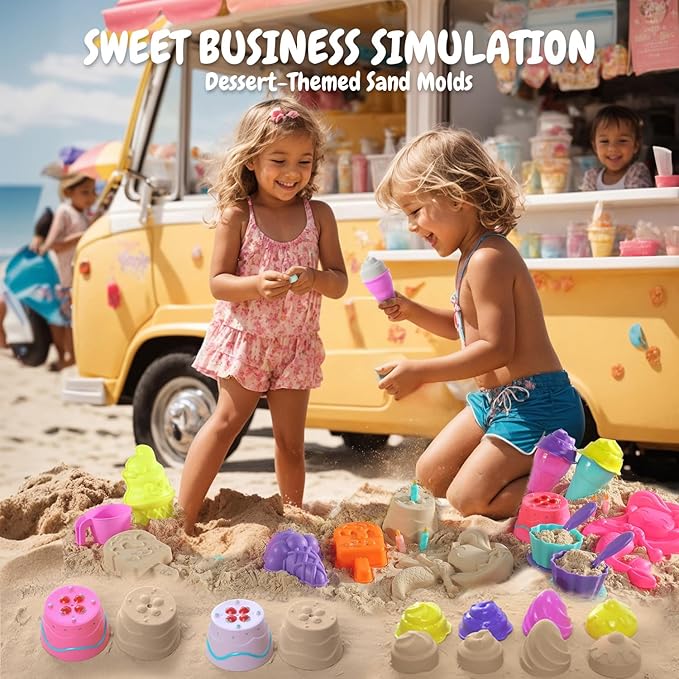 TOY Life 41 Pcs Beach Toys for Kids Ages 4-8 Collapsible Sand Toys Toddlers with Silicone Bucket Shovels & Sand Castle Building Kit Molds, Sandbox Toy Travel, Beach Party, Fishing, Summer Activities