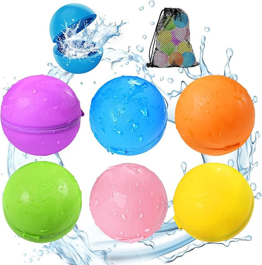 SOPPYCID Reusable Magnetic Water Balloons - Silicone Self Sealing Refillable Soft Water Bombs for Summer, Beach, Pool & Outdoor Splash Parties (6-Pack)