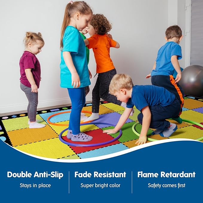 Booooom Jackson Classroom Rug Elementary, Large Square Classroom Carpet for School, Colorful Classroom Area Preschool Rug with Non-Slip Backing,7.5 x 13 ft