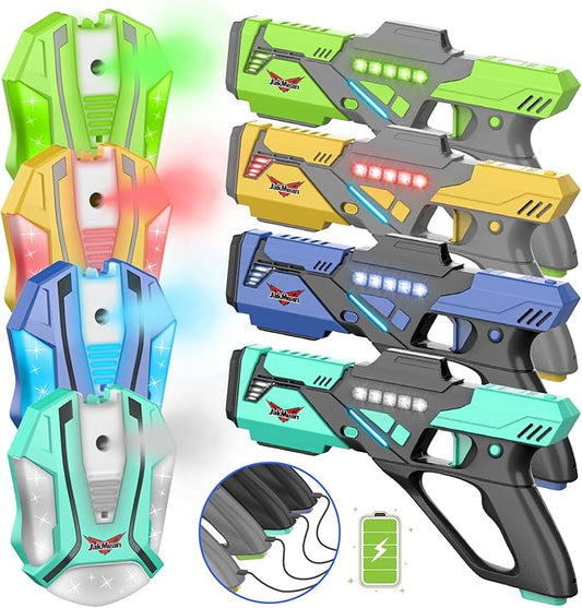 Rechargeable Lase r Tag Set with Vests, Upgrade Lase r Tag Guns Set of 4, Multi Player Lase r Tag Set for Kids Toy for Teen Boys & Girls, Indoor&Outdoor Toy Gift,Ages 8+,Black+Gray