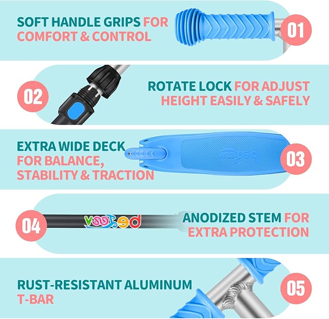 BELEEV A1 Scooter for Kids Ages 2-6, 3 Wheel Kick Scooter for Toddlers Girls Boys, Light up Wheels, Adjustable Height, Lean to Steer, Non-Slip Deck, Lightweight Push Scooter for Children