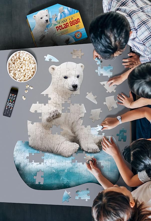 Madd Capp Puzzles Jr. - I AM Lil’ Polar Bear - 100 Pieces - Animal Shaped Jigsaw Puzzle