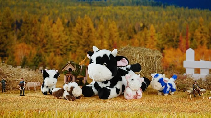 MorisMos 5Pcs Cow Plush Stuffed Animals, 16inch Mom Cow with 4 Babies, Realistic Stuffed Cows Plushies Toy for Kids, Boys, Girls