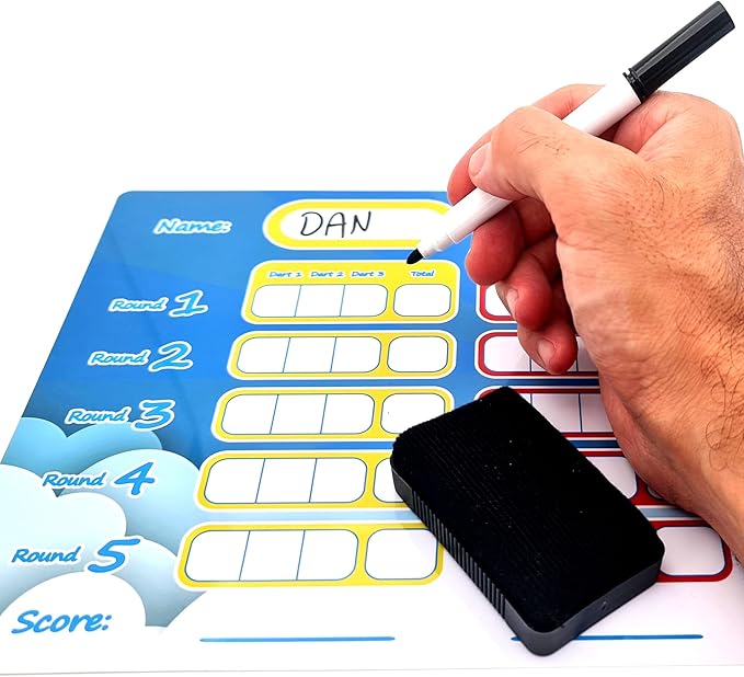 HMmagnets Large & Safe Magnetic Dart Board (Wooden Frame) for Kids & Adults - Fun Game for Up to 4 Players - Including 12 Colorful Darts + Dry Erase Score Board (2 Markers+Eraser) | Sturdy & Durable