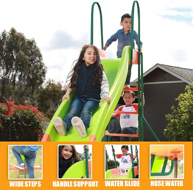 Outdoor Playground Slide, Big Backyard Freestanding Plastic Slide, 10 ft Outdoor Swing Set Slide for Kids Ages 4-8