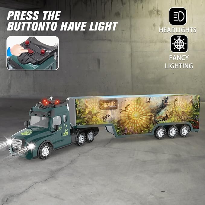RC Semi Truck with Trailer, 2.4Ghz RC Semi-Trailer Engineering Tractor w/Sound and Colorful Lights, Remote Control Flatbed Truck Toys, RC Construction Vehicles Toy for Boys