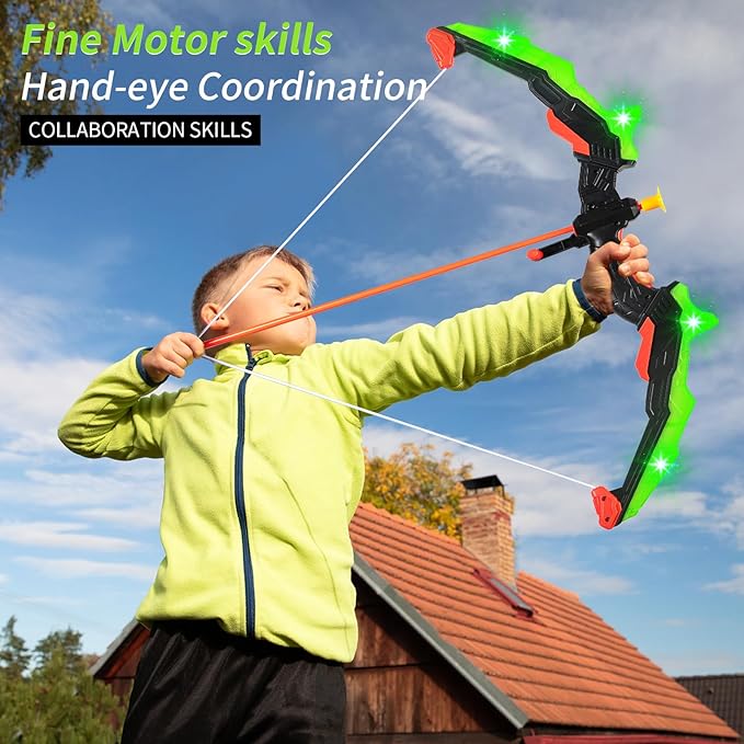 ASMAD Kids Bow and Arrow Set, LED Light Up Archery Toy Set, 10 Suction Cup Arrows, Target & Quiver, Indoor and Outdoor Kids Toys for Children Boys Girls, Christmas Birthday Gifts for Kids