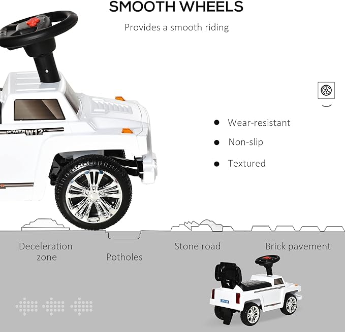 Aosom Kids Ride on Push Car, SUV Style Sliding Walking Car for Toddle with Horn, Music, Working Lights, Hidden Storage and Anti-Dumping System, White