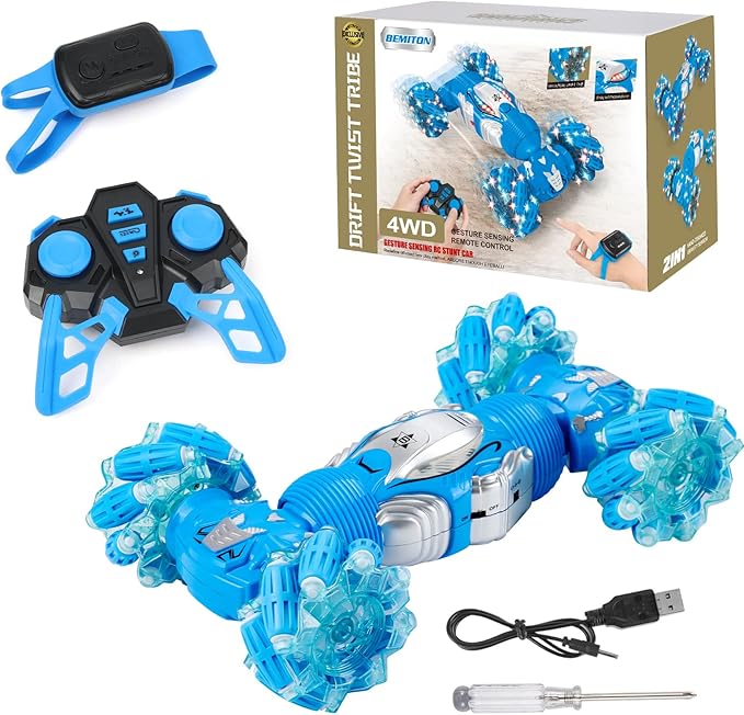 BEMITON Boys Aged 6-12 Birthday Gift Ideas- Gesture Sensing RC Stunt Car Toy for Kids, Hand-Controlled 2.4Ghz Remote Control Twist Cars, 4WD All-Terrain Off-Road Vehicle