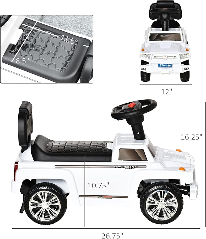 Aosom Kids Ride on Push Car, SUV Style Sliding Walking Car for Toddle with Horn, Music, Working Lights, Hidden Storage and Anti-Dumping System, White
