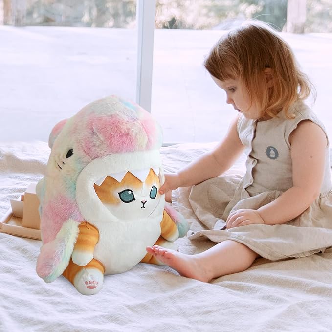 Kawaii Shark Cat Plush Toy Stuffed Animal Doll, Cute Soft Pillow Stress Release Hugs Toys Christmas Halloween Birthday Gifts for Kids Boys Girl Best Gift (Colorful - Yellow,15 inch)