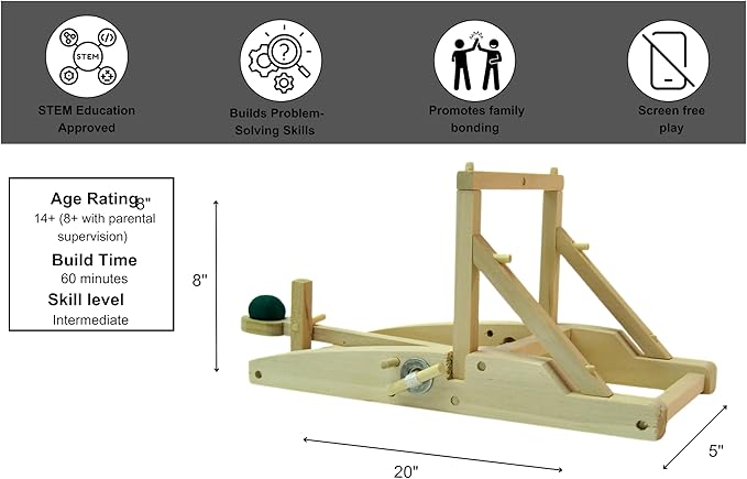 PATHFINDERS STEM Kit – Medieval Catapult kit| Trebuchet Science Kits for Kids Age 8-10 10-14 | stem Kits for Kids Age 12-14 Physics Toys | Kids Engineering kit | Learning Resource