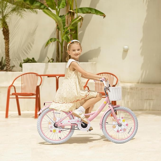 Girls Bike with Basket for Toddlers and Kids Aged 3-14 Years Old, 14 16 18 Inch with Training Wheels & Doll Seat, 20 Inch with Kickstand & Rear Rack, Princess Style Bicycle for Gift