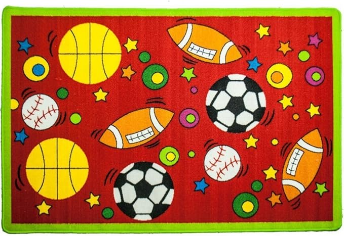 Mybecca Kids Rug Sport RED Area Rug 3' x 5' (3'3" X 4'9") (39" x 56") (99cm x 142cm) Non Slip Gel Backing
