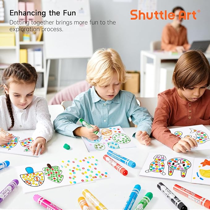 Shuttle Art Washable Dot Markers 26 Colors with Free Activity Book, Fun Art Supplies for Kids Toddlers and Preschoolers, Non Toxic Water-Based Paint Daubers, Dot Art Markers