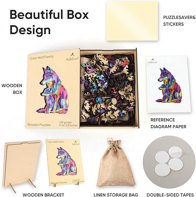 Colorful Wolf Family 500 Pieces Wooden Jigsaw Puzzles for Adults with Unique Irregular Shape Fun Challenging Animal Puzzles for Kids and Couples Gift on Birthday,Children’s Day,Christmas 15"*19.6"