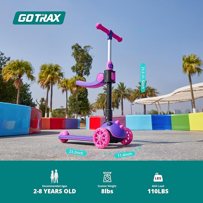Gotrax KS3 Pro Folding Kick Scooter for Kids, One Key Removable Seat & 3 Extra Wide PU Light-Up Wheels and Anti-Slip Deck, Adjustable Height Handlebar and Lean-to-Steer Scooter for Children Aged 2-8