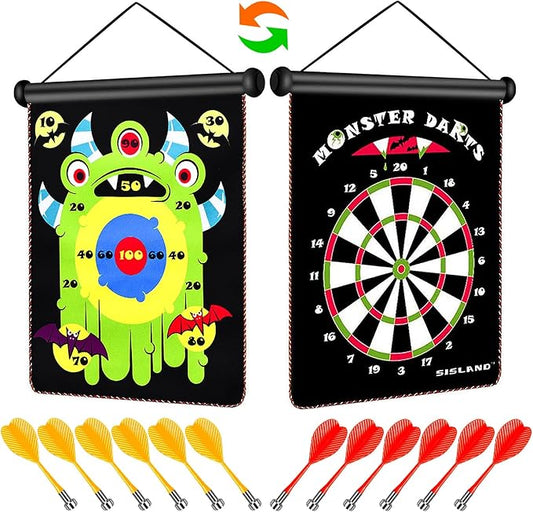 Magnetic Dart Board for Kids, Double-Sided Dart Board with 12 Magnetic Darts, Indoor/Outdoor Fun Party Game Toy, Birthday Gift for Ages 3 4 5 6 7 8 9 10 11 12 Year Old Boy Girl