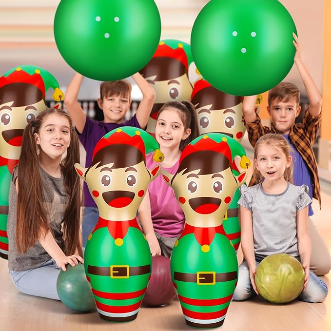 Wettarn 7 Pcs 27 in Giant Christmas Inflatable Bowling Set Elf Inflatable Games for Kids Adult Christmas Party Games Holiday Carnival Family Indoor Outdoor Garden Backyard Lawn Fun Xmas Decor