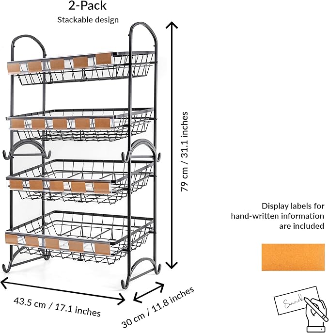 Candy Display Rack | Stackable Candy Organizer | Snack Organizer For Countertop | Snack Shelf And Chip Rack For Stores | Snack Display For Counter | Snack Stand For Office 2-Pack