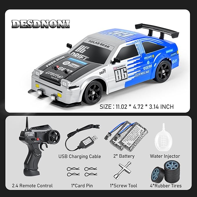 RC Drift Car Remote Control Car 2.4ghz 1/16 Scale 4WD High Speed RC Cars Vehicle with LED Lights Two Batteries and Drifting Tire Racing Sport Toy for Adults Boys Girls Kids Gift