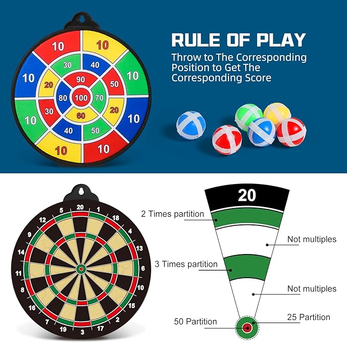 OleFun Dart Board Toys for Boys Age 8-12, 2 in 1 Magnetic & Felt Dartboard, Indoor and Outdoor Game for Kids, Ideal Birthday, for Age 8, 9, 10, 11, 12 Years Old