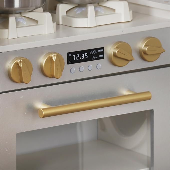 Large Wooden Corner Play Kitchen Sets with Ice Maker,Water Dispenser,Bread Maker,Washing Machine,Electronic Display,Toy Sink with Running Water,Stove with Light&Sounds, Birthday Gift for 3+Boys Girl