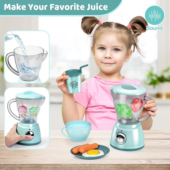 Shemira Play Kitchen Accessories, Pretend Kitchen Appliances Toy Set with Coffee Maker, Blender, Mixer, Toaster, Toys for 3 4 5 6 7 8 Year Old, Birthday Gifts for Kids Age 3-5 4-6 6-8 Girls