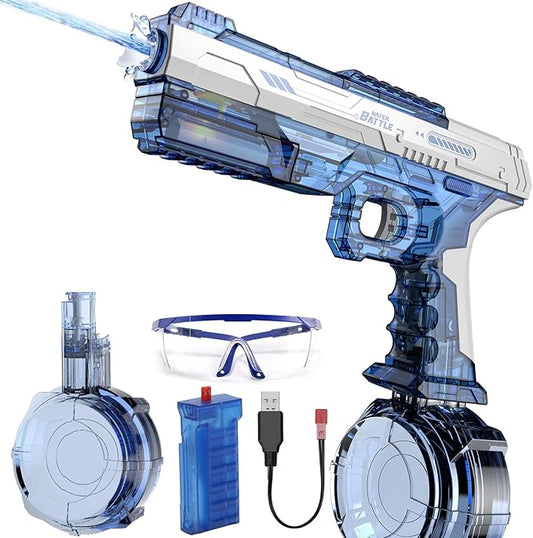 Skirfy Electric Water Gun with Realistic Gun Muzzle Flash for Kids Adults,High Powered Waterproof Water Pistol with High Capacity,Ideal Outdoor Swimming Pool Beach Toys-Blue