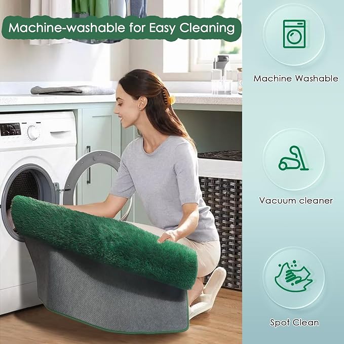Amdrebio Dark Green Area Rugs for Bedroom Aesthetic, Fluffy Rug for Living Room, Soft Bedside Rugs 4x6 for Kids Room, Teen, Women, Shaggy Throw Rug for Dorm Classroom Office Nursery, Deep Green Carpet
