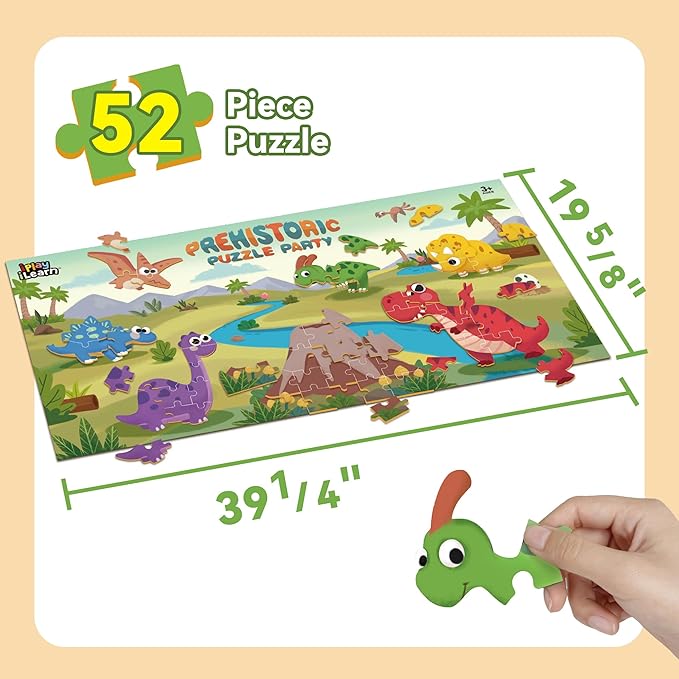 iPlay, iLearn Floor Puzzle for Kids Ages 3-5 4-6, Dinosaur Jigsaw Puzzle, 52Pcs Wooden Jumbo Dino Animal Puzzles Game, Toddler Educational Learning Toy, Preschool Birthday Gifts for Boy Girl Child