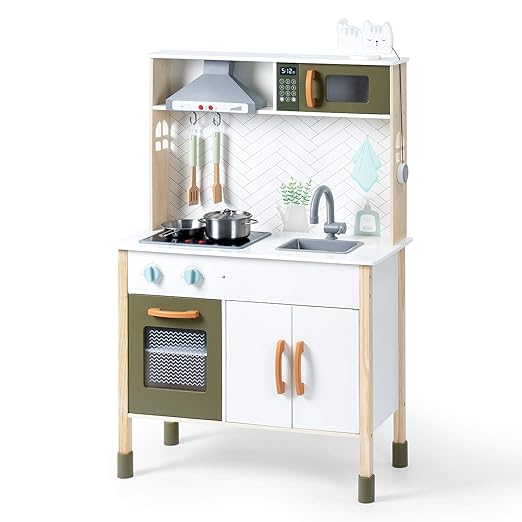 ROBUD Wooden Play Kitchen Set for Kids Toddlers, Pretend Toys Kitchen Gift for Girls Boys