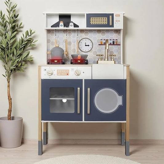 Toy Kitchen Playset for Kids, Electronic Play Stove with Light&Sounds, Pretend Play Cooking Toys Kitchen Set with Cookware Accessories,Toddlers Kitchens Toys Festival Gift for 3+ Year Old Boys Girls