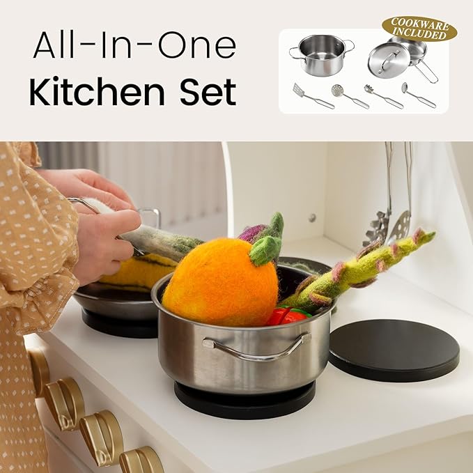 Tiny Land Play Kitchen for Kids with Storage System, Toy Kitchen Set with Plenty of Play Features Gift for Ages 3+