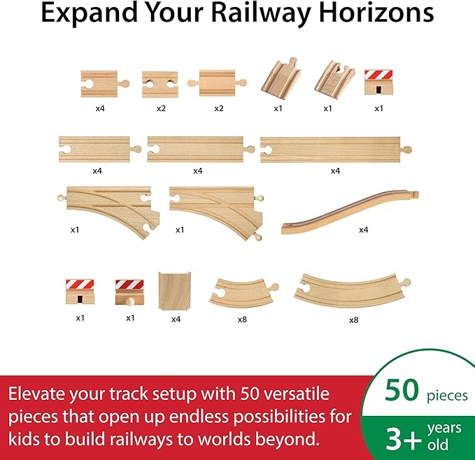 BRIO World Special Track Pack - 50-Piece Set - FSC-Certified Wooden Train Track Pieces - Expand Creativity - Compatible with All BRIO Railway Sets - Kids Ages 3 & Up