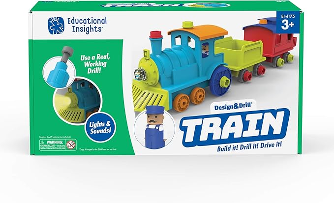 Educational Insights Design & Drill All Aboard Train, 30 Piece Take Apart Toy with Electric Drill Toy, STEM Toy, Gift for Boys & Girls, Ages 3+