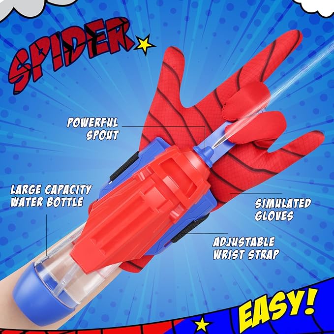 Spider Water Gun for Kids: Spider Web Shooter Automatic Water Blaster for Kids, Electric Wrist-Mounted Superhero Squirt Toy, Superhero Role-Play Toy for Outdoor Summer Fun, Blue