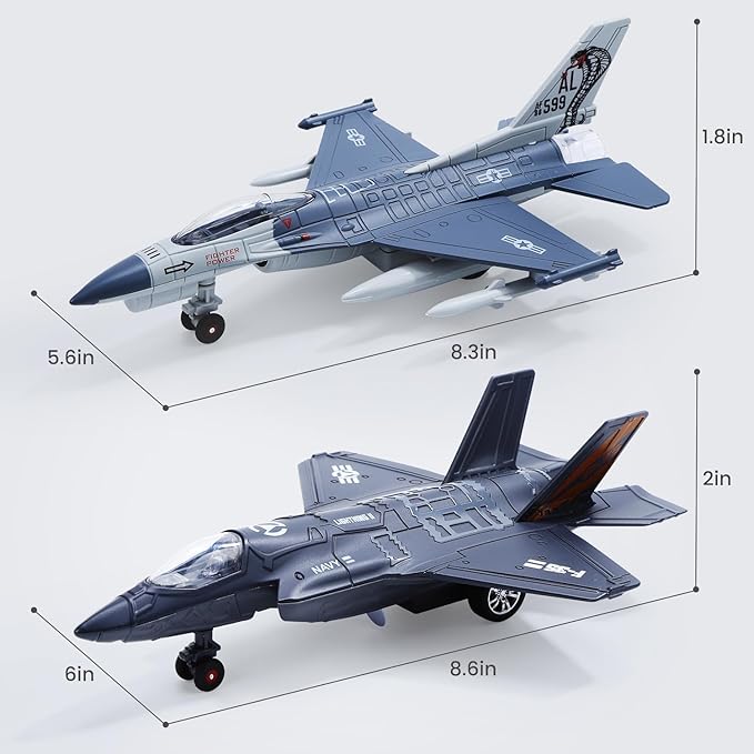 Double Metal Fighter Army Toy Airplane Model with Sound & Light, Pull Back Alloy Plane Military Toy Diecast Jet Toy, Birthday Gift for Toddler Boys and Girls
