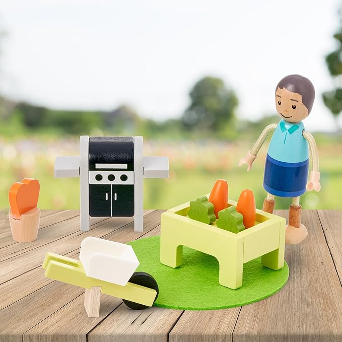 Giant bean 21pcs Wooden Plastic Dollhouse Furniture Set, Patio and Babyroom Set, Green Dollhouse Accessories Pretend Play Furniture Toys for Boys Girls Kids & Toddlers 3 4 5 6 Years up