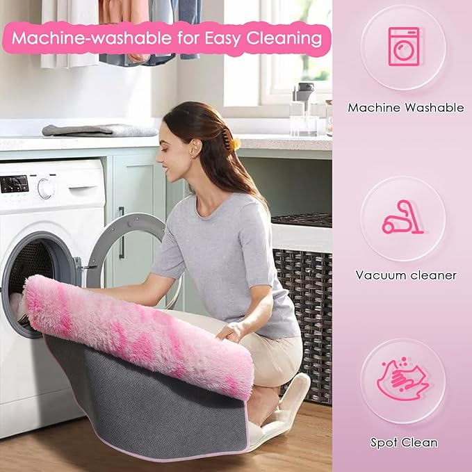 Amdrebio Tie-Dyed Pink and White Area Rugs for Girls Bedroom, Plush Kawaii Fuzzy Throw Princess Rug for Kids Room Playroom, Soft Fluffy Furry Shaggy Carpet for Nursery, 4x6, Cute Room Decor for Baby