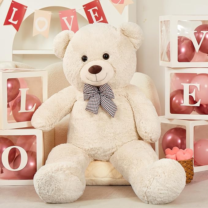 MorisMos Bow Tie Giant Teddy Bear, 55inch Large Big Teddy Bear Plush, Lifesize Stuffed Animals for Girlfriend, Boyfriend, White