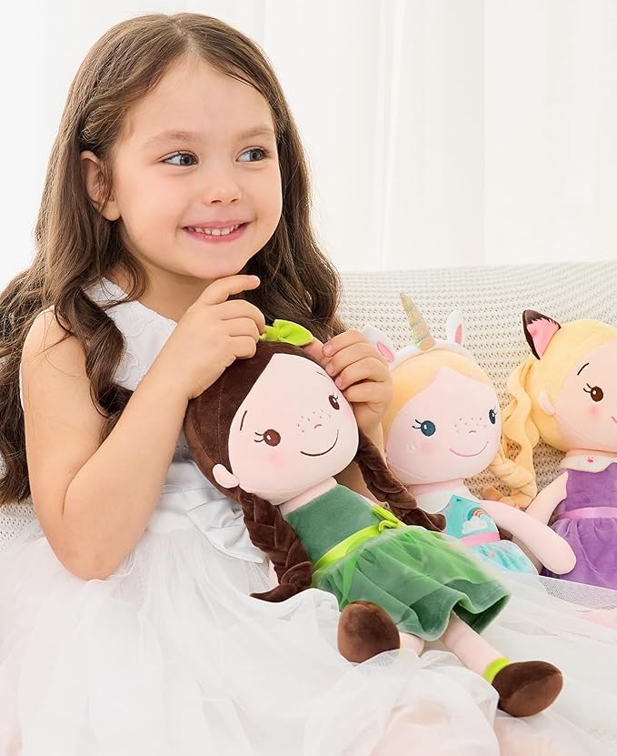 Soft Baby Doll Toys (16'') for Girls, My First Baby Rag Dolls for 1 Year Old Girl Birthday Gift Plush Doll Toys Machine Washable Baby Doll for Toddler Kids Infants - Forest Girl