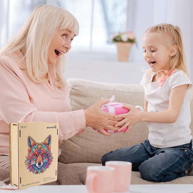 Original Wooden Jigsaw Puzzles-Wolf,200pcs,Medium 10.2x11.2in,Wooden Puzzles for Adults,Unique Shape Animal Adult Puzzles,Irregular Wood Puzzles Best Gift for Adults and Kids Family Game