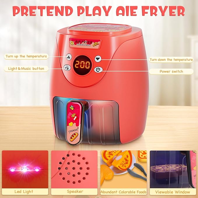 GAGAKU Toy Air Fryer Kids Play Kitchen Playset Accessories,Chefs Pretend Play Food Toys Oven with Light & Sound and Play Food Grill Cooking Utensils,Cooking Toys for 3-8 Year Old Girls Boys Gift
