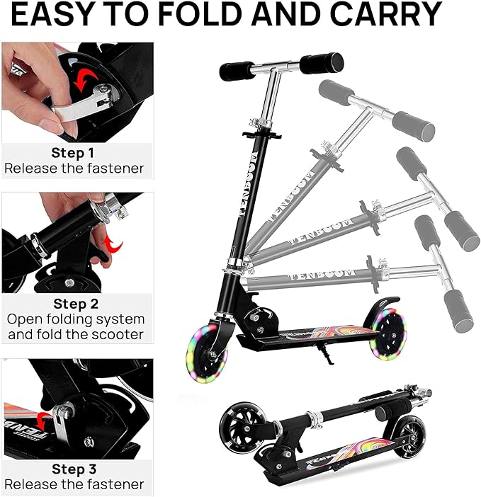 TENBOOM Scooter Toys for Kids Ages 6-12/3-5, Christmas Birthday Gifts for Girls Boys, Easy Folding Kids Scooter with 3 Levels Adjustable Handlebar