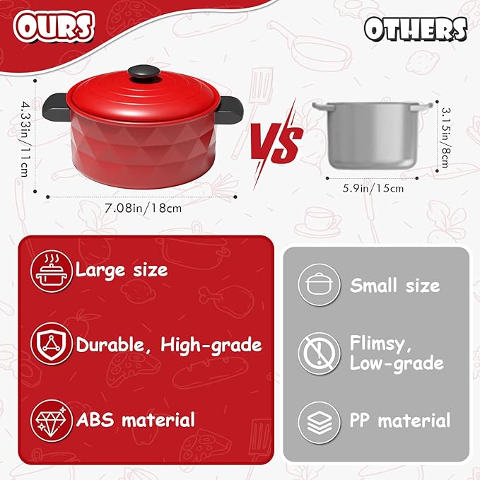 Lehoo Castle Play Kitchen Accessories, Play Pots and Pans Sets for Kids Kitchen, Play Food Sets for Kids, Toddler Cooking Set with Utensils, Toy Foods for Toddlers 3-5, Toys for 3+ Years Old Girls