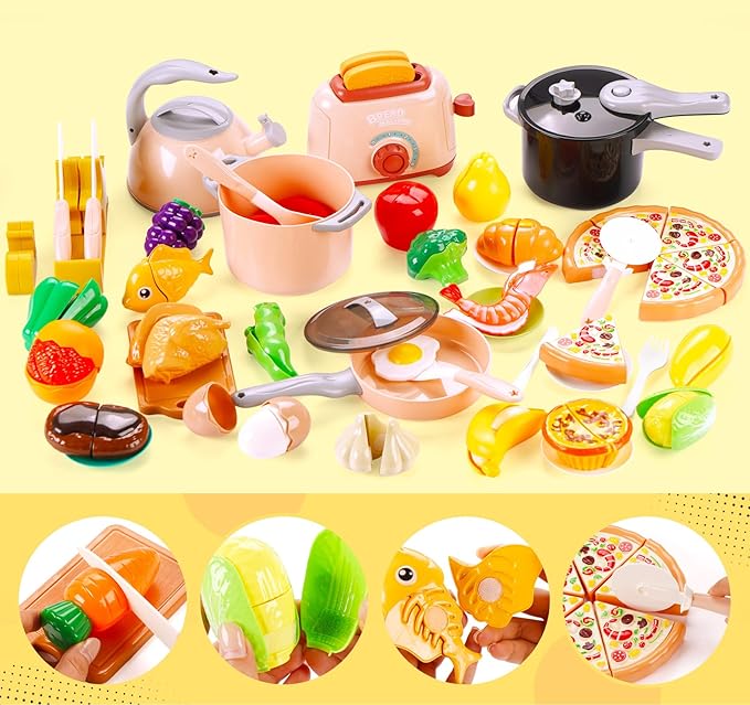 106Pcs Play Kitchen Accessories, Kids Kitchen Toy, Toddler Pretend Cooking Playset with Play Pots,Cooking Utensils,Toy Vegetables,Preschool Learning Education Toys Gift for Girls Boys
